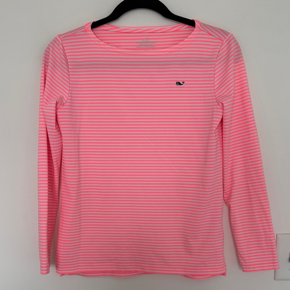 Vineyard Vines Kids Neon Pink Striped Striped Performance Shirt - Size L